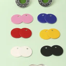 Oomph Oxidised Silver Ethnic With 8 Color Changeable Acrylic Disc Stud Earrings-image-56