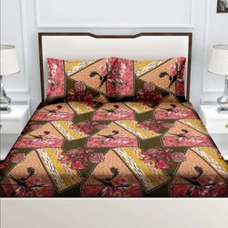 Myntra Elegant Homes Pink & Green Ethnic Motifs 160 TC Queen Bedsheet with 2 Pillow Covers-image-46