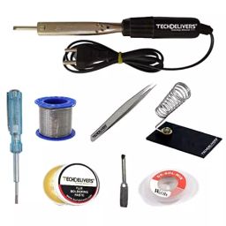 TECHDELIVERS 8 in 1 Bakelite 35 W Soldering Iron Kit with 5 m Solder Wire, Flux, Stand, Tester, Bit, Tweezer, Wick-11
