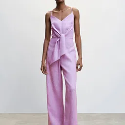 MANGO Linen Knot Detail Basic Jumpsuit-image-17