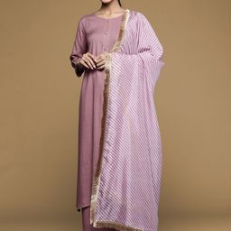 House of Pataudi Women Solid Kurta with Trousers & Dupatta-image-19