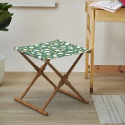 Chumbak Bistro Spring Marigold Floral Green Sheesham Wood Folding Ottoman-image-88