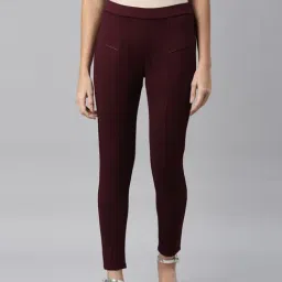 TWIN BIRDS Maroon Plain Mid Rise Treggings-picture-28