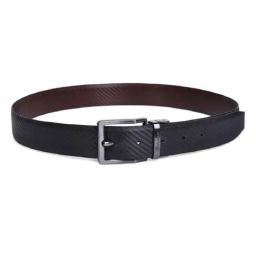 BELWABA Black & Brown Textured Casual Reversible Leather Belt for Men-image-100