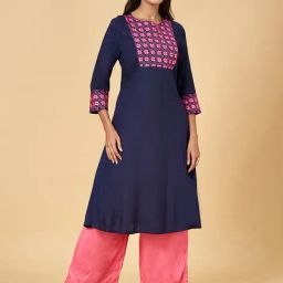 YU by Pantaloons Navy Embroidered A Line Kurta-image-79