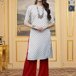 HERE&NOW Women Pack Of 3 Ethnic Motif Printed Round Neck Crepe Kurta-20