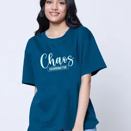 LoveDky Typography Printed Drop-Shoulder Sleeves Round Neck Cotton Oversized T-shirt-picture-28