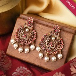 Teejh Siyaa Magenta Golden Dangler Earrings-24