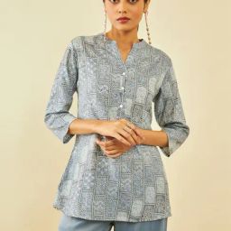 Soch Grey Rayon Paisley Print Straight Tunic-image-2