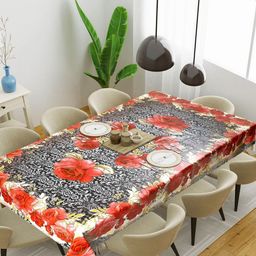 Dakshya Industries Black Floral Waterproof Plastic 6-Seater Table Cover-image-33