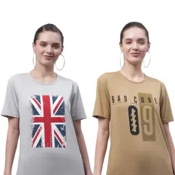 Vimal Jonney Beige & Grey Cotton Printed T-Shirt - Pack Of 2-picture-46