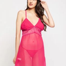 Clovia Pink Babydoll With Thong-image-36