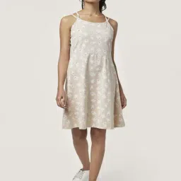 People by Pantaloons Beige Printed A-Line Dress-image-96