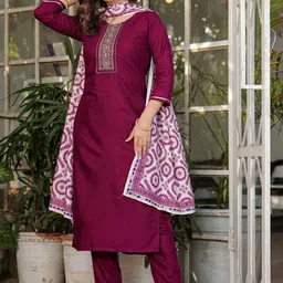 KALINI Yoke Design Sequinned Straight Kurta With Trouser And Dupatta image 5