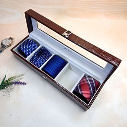 La Trove Men 5 Slot Brown Leather Tie Organizer Box for Wardrobe Closet-image-99