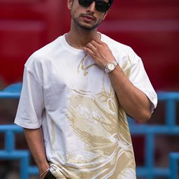 Maniac Graphic Printed Round Neck Drop-Shoulder Sleeves Cotton Oversized T-shirt-picture-49