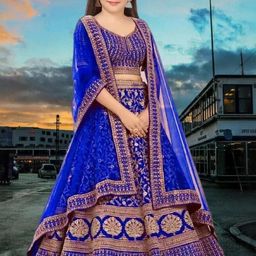 F Plus Fashion Girls Blue Silk Blend Semi-Stitched Lehenga Choli-image-27