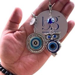 BLUE BEADS Silver and Blue Color Evil Eye and Owl Keychain-image-59