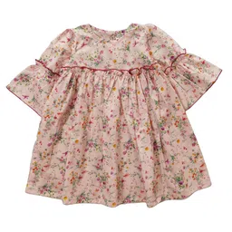 SNOWFLAKES Girls Floral Printed Bell Sleeve Pure Cotton A-Line Dress-image-75