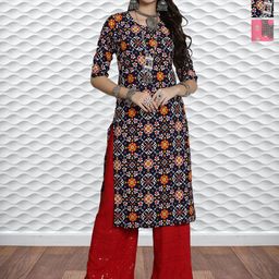 HERE&NOW Selection Of 3 Floral Printed Round Neck Straight Kurtas-image-38