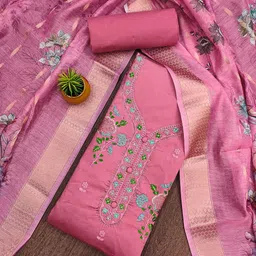 Panzora Floral Embroidered Thread Work Unstitched Dress Material-image-95