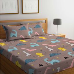 FABINALIV Multicolor Cartoon Print 300 TC Cotton Blend King Size Double Bedsheet with 2 Pillow Covers-image-98