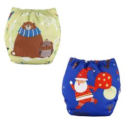 Butterthief Santa & Bear Printed Reusable & Washable Cloth Diapers with insert For New Born Baby (2 Diapers + 2 Organic Cotton Absorber)-10