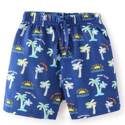 Babyhug Cotton Single Jersey Knit Shorts Palm Tree Print - Navy Blue-image-17