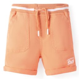 Babyhug Cotton Lycra With Stretch Woven Mid Thigh Length Shorts With Text Print - Orange-image-58