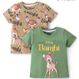 Babyoye Disney Cotton Knit Half Sleeves T-Shirts With Bambi Print Pack of 2 - Multicolor-image-20