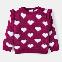 Babyhug Knitted Full Sleeves Pullover Sweater With Heart Design - Wine-image-99