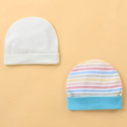 Ben Benny Interlock 100% Cotton Knit Striped  Round Cap White & Blue Pack of 2 - Diameter 11.5 cm-image-5