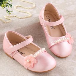Cute Walk by Babyhug Velcro Closure with Pearls & Floral Applique Ballerinas - Pink-picture-29