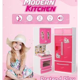 Toysire Unicorn Kitchen Set for Kids Girls Cooking Pretend Playset Birthday Gift with Openable Door & Accessories-4