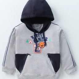Cucumber Full Sleeves Camper Embroidered Hooded Sweatshirt with Side Pockets - Grey-image-92