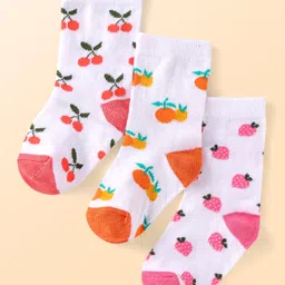 Cute Walk by Babyhug Knit Ankle Length Socks With Fruit Design Pack of 3 - Red Pink & Orange-picture-47