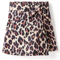 CrayonFlakes Leopard Printed Bow Applique Detailed Skorts - Brown-image-37