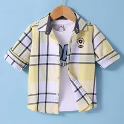 Ruff Twill Woven Full Sleeves Shirt With Checks & Text Printed Inner T-Shirt - Lemon Yellow-picture-9