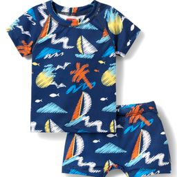 Babyhug Cotton Water Repellant Half Sleeves Two Piece Swimming Suit - Navy Blue-picture-15