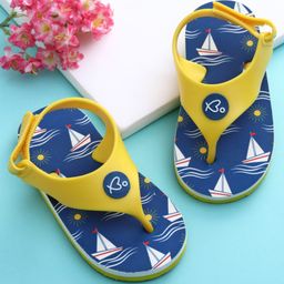 Babyoye Velcro Closure Flip Flops With Nautical Theme Print - Yellow & Blue-image-95