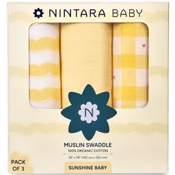 Nintara Baby Soft, Breathable, Lightweight, 100% Organic Cotton Large Swaddle Pack of 3 - Sunshine Baby-picture-0