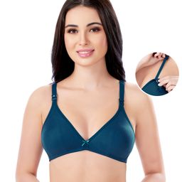 Bella Mama Cotton Elastane Knit Maternity Non Wired Nursing Bra - Teal Blue-18