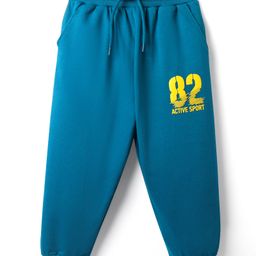 Taeko Looper Knit Full Length Lounge Pant With Text Print - Teal Blue-picture-2