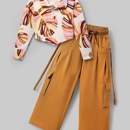 OLLINGTON ST. Cotton Knit Full Sleeves Printed Top & Trackpant- Multicolor & Brown-image-99
