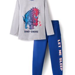 Pine Kids Single Jersey Knit Full Sleeves Night Suit With Dino Print - White-picture-22