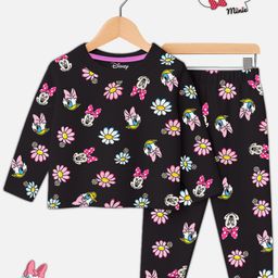 KUCHIPOO Cotton Blend Knit Mickey & Friends Featuring Full Sleeves Minnie Mouse & Daisy Duck Printed Tee & Coordinating Pant Set - Black-picture-13