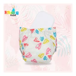 Chinmay Kids  Freesize Reusable Washable Adjustable Snap Buttons Cloth Diaper For Babies With Wet Free Insert Pads Leak Proof & Dry Feel-  White Heart image 2
