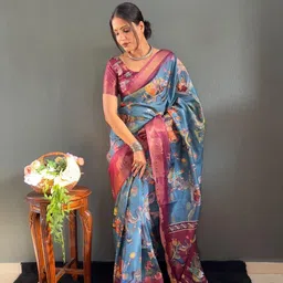 AQUILIQ Ethnic Motifs Zari Art Silk Kanjeevaram Saree-picture-46