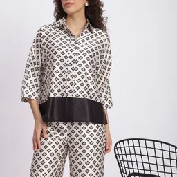 R&B Geometric Printed Extended Sleeves Shirt Style Top-picture-46