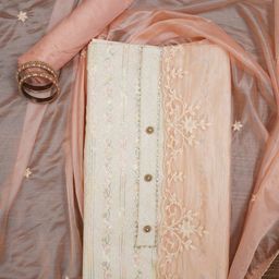 SHADOW & SAINING Ethnic Motifs Printed Sequinned Georgette Unstitched Dress Material-picture-2